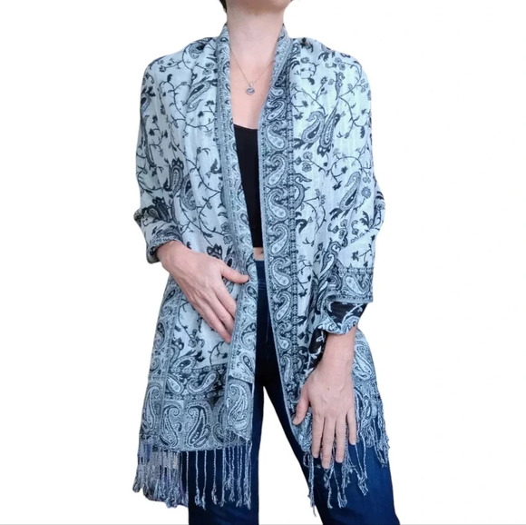 Pashmina Blue and White Scarf - Picture 1 of 10